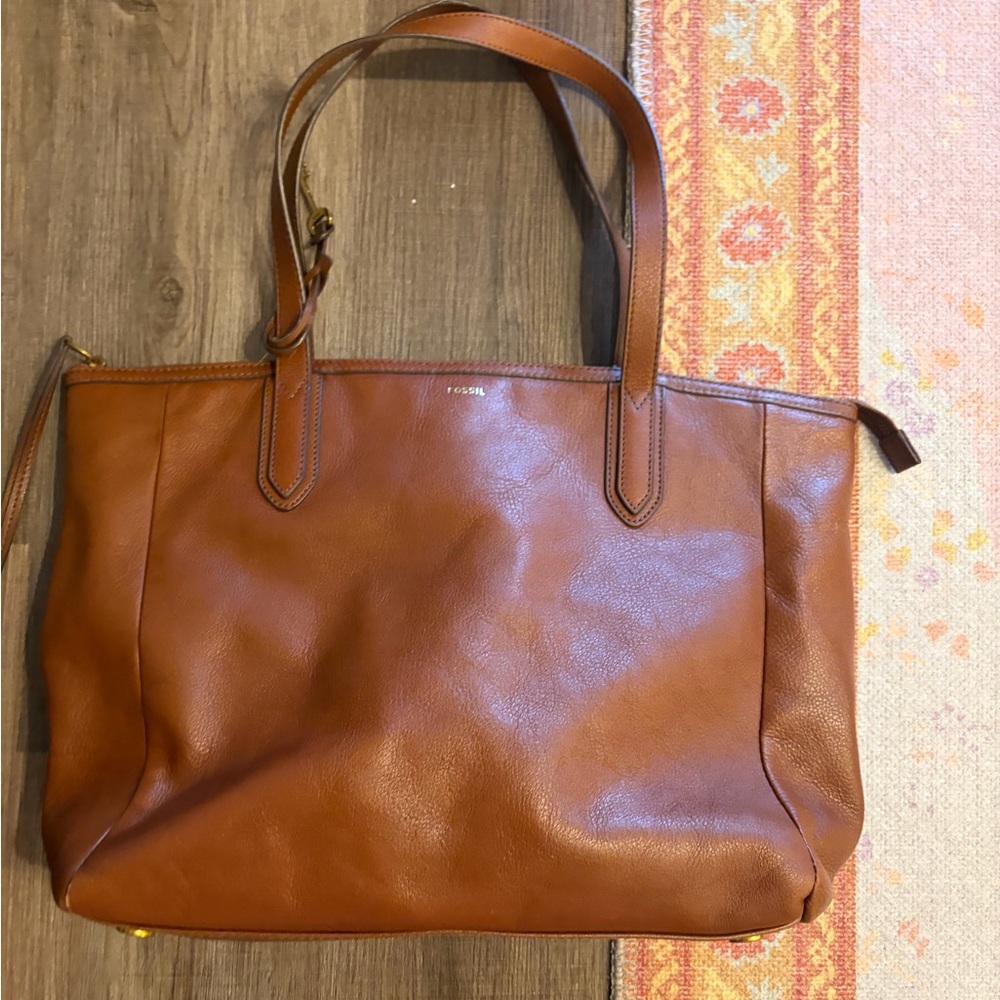 Fossil Tan Leather Tote Bag